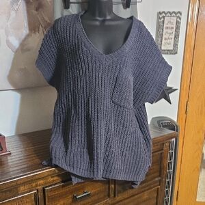 POL Women's V-Neck Knit Sweater - Charcoal Gray M